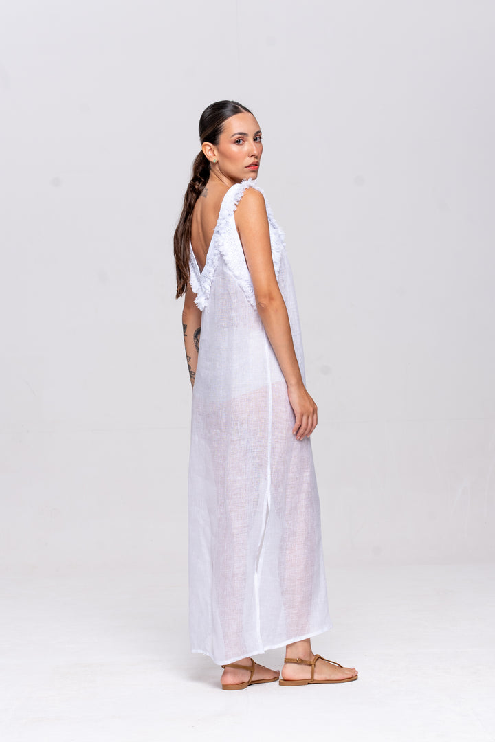 Vestido Alça Brigite Gaze de Linho Branco