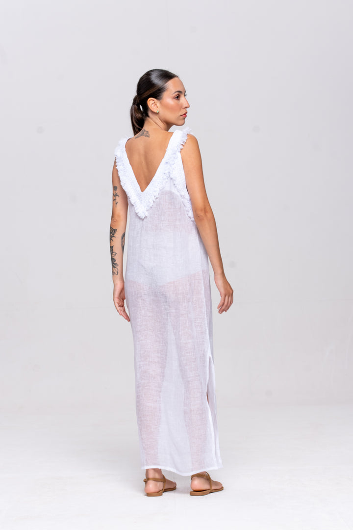 Vestido Alça Brigite Gaze de Linho Branco