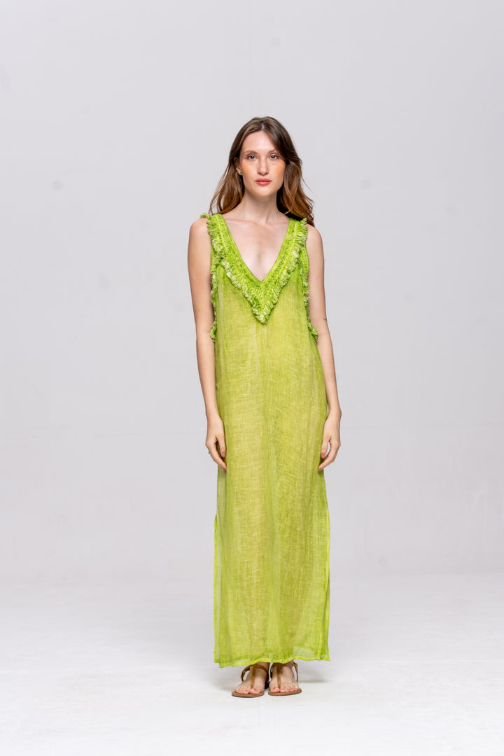 Vestido Alça Brigite Gaze de Linho Verde