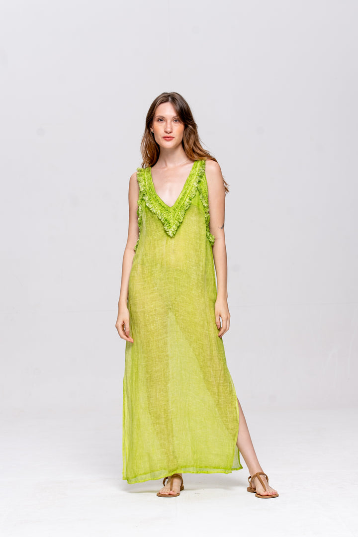 Vestido Alça Brigite Gaze de Linho Verde