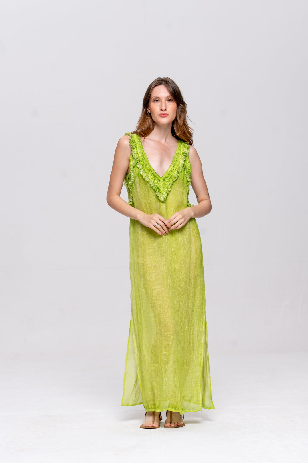 Vestido Alça Brigite Gaze de Linho Verde