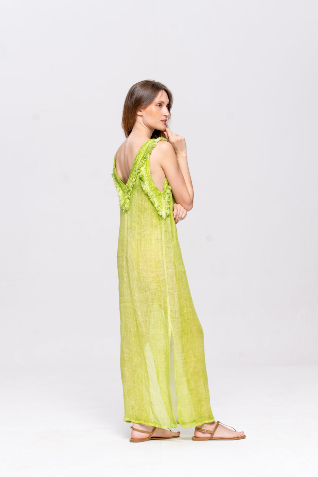 Vestido Alça Brigite Gaze de Linho Verde