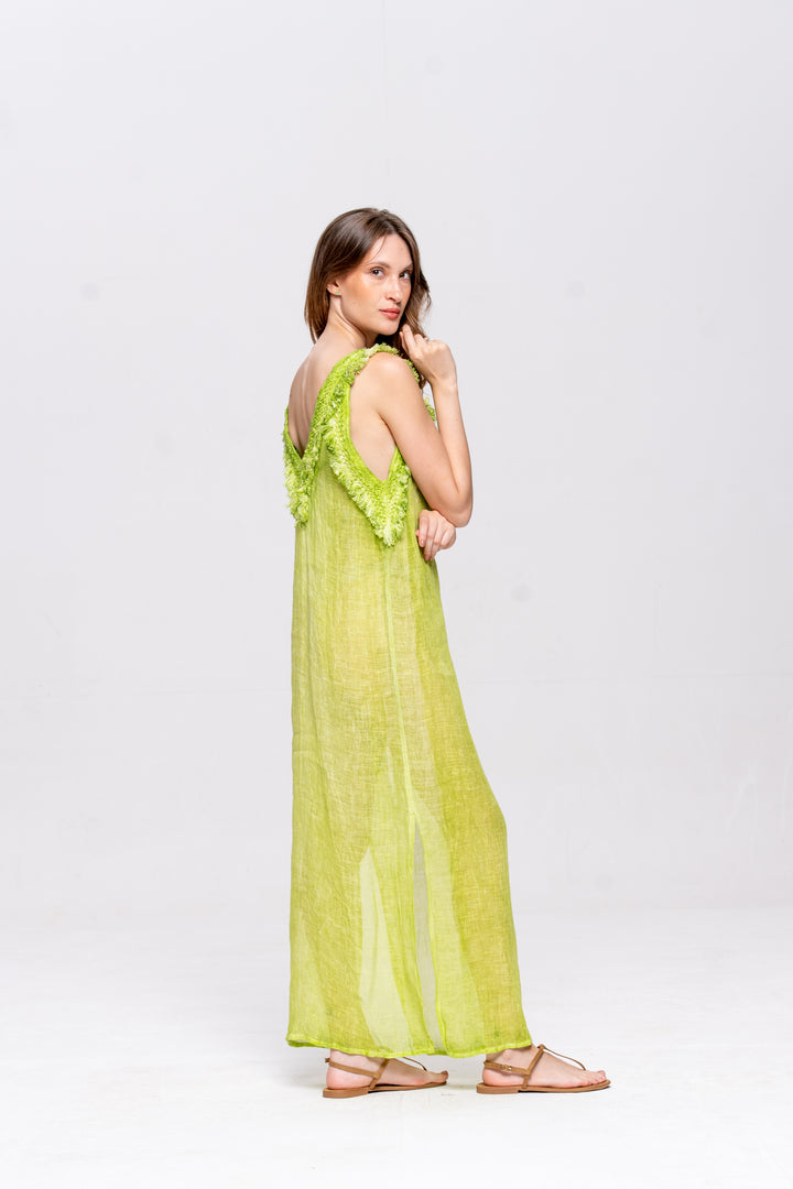 Vestido Alça Brigite Gaze de Linho Verde