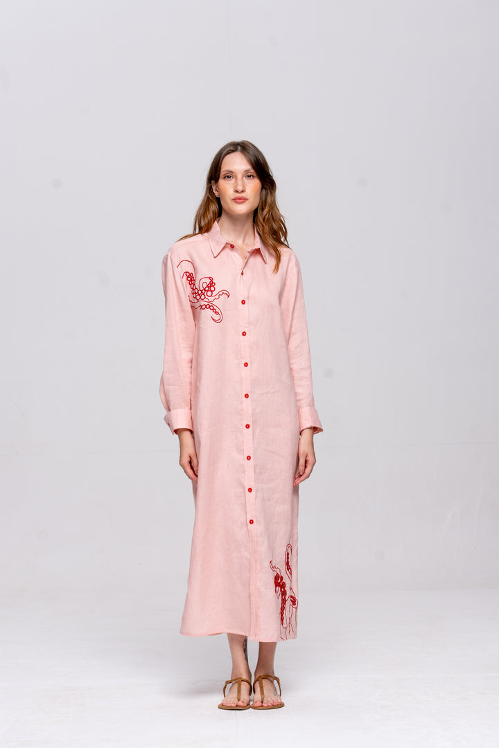 Chemise Oceano Linho Bordado Polvo