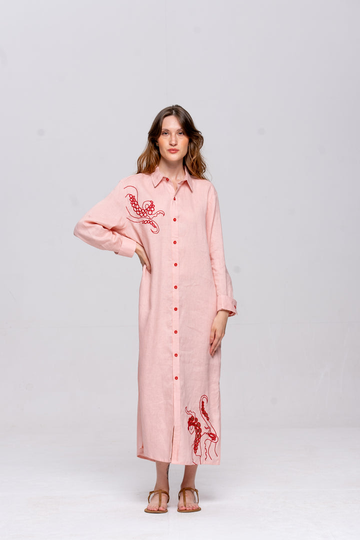 Chemise Oceano Linho Bordado Polvo