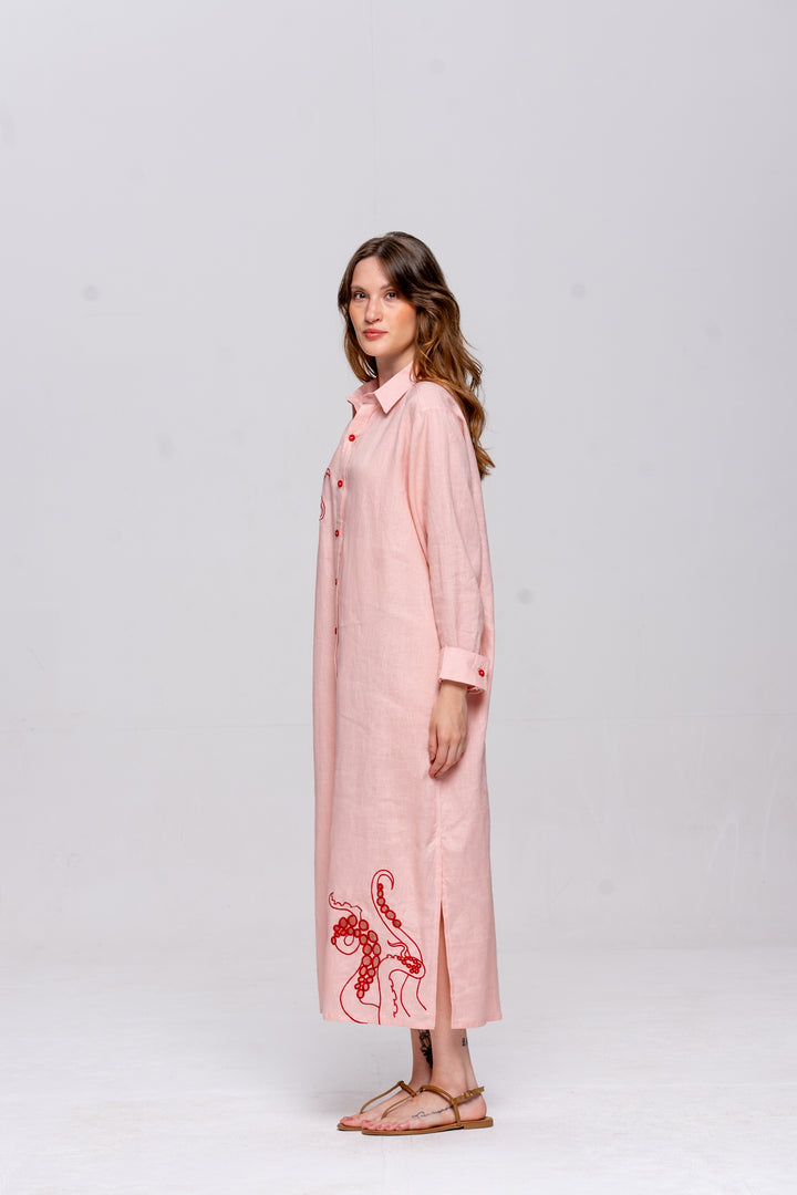 Chemise Oceano Linho Bordado Polvo