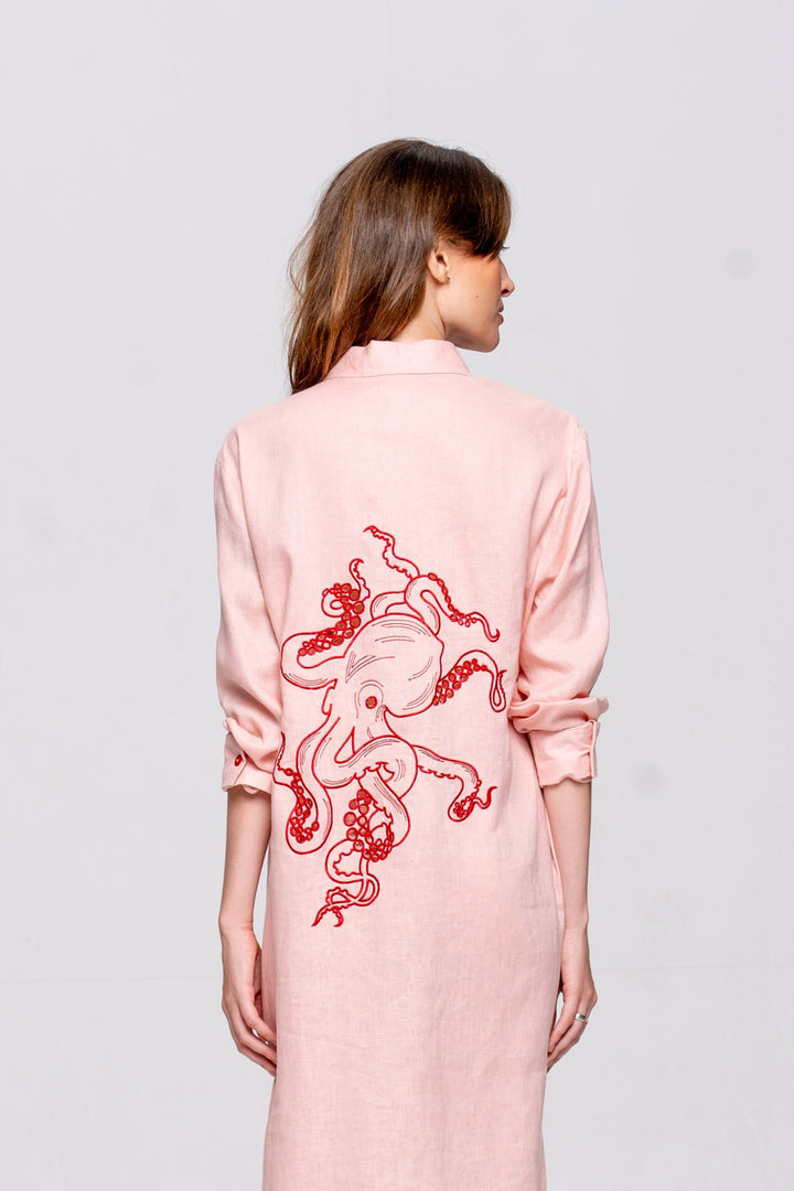 Chemise Oceano Linho Bordado Polvo