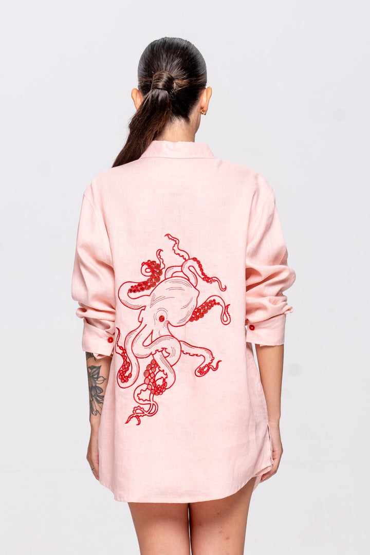 Camisa Oceano Linho Bordado Polvo