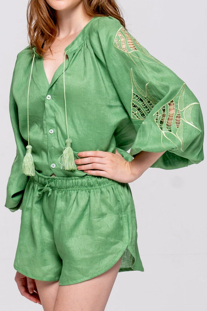 Shorts Boxer Sohoo Linho Verde Folha