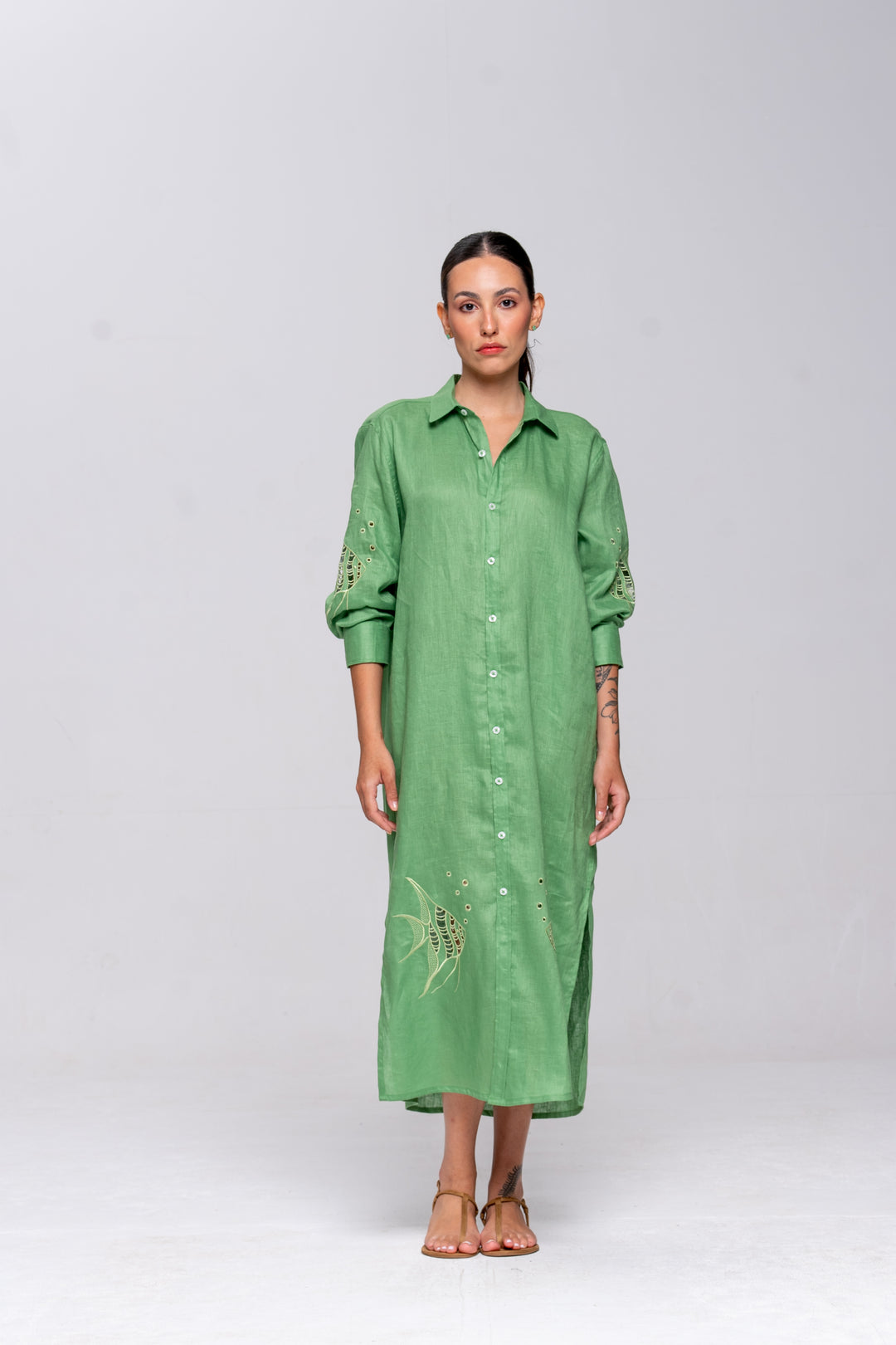 Chemise Oceano Linho Bordado Peixes