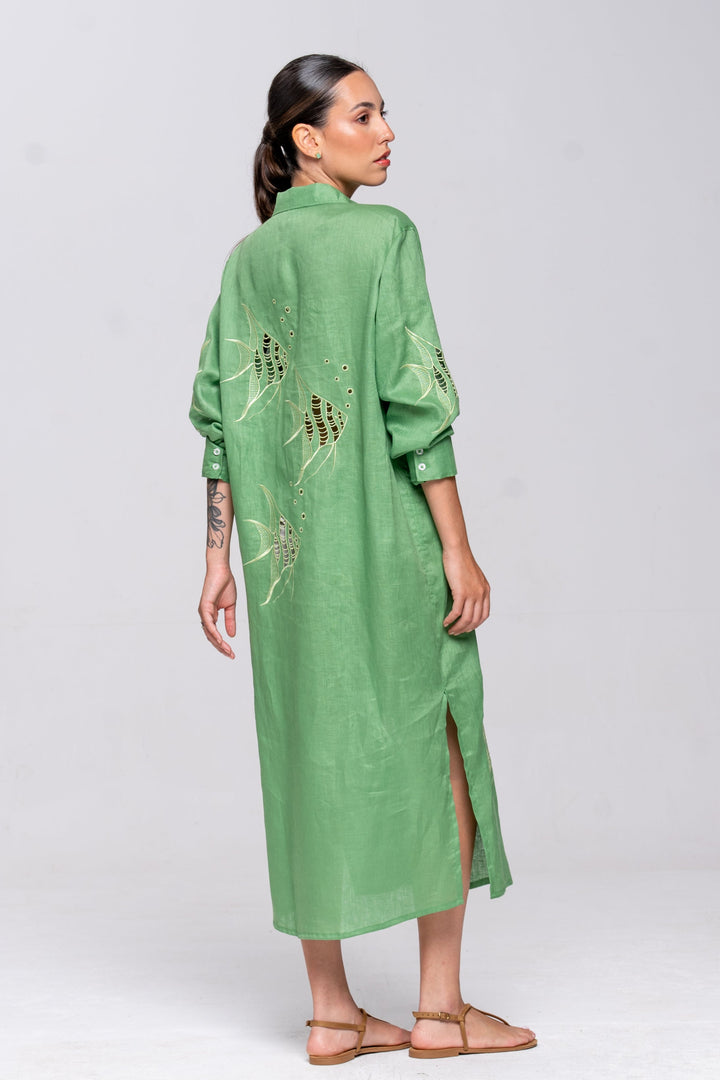 Chemise Oceano Linho Bordado Peixes