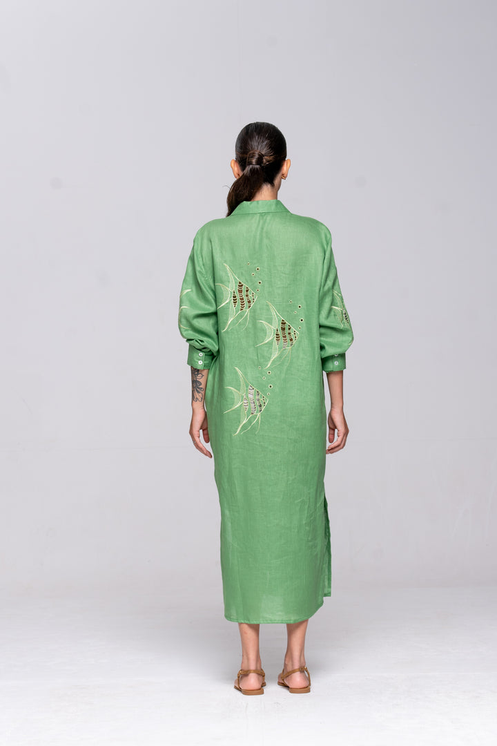 Chemise Oceano Linho Bordado Peixes