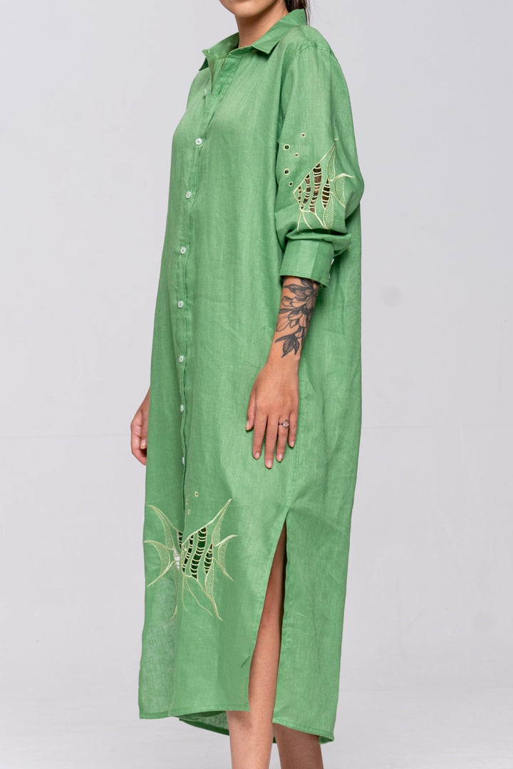 Chemise Oceano Linho Bordado Peixes