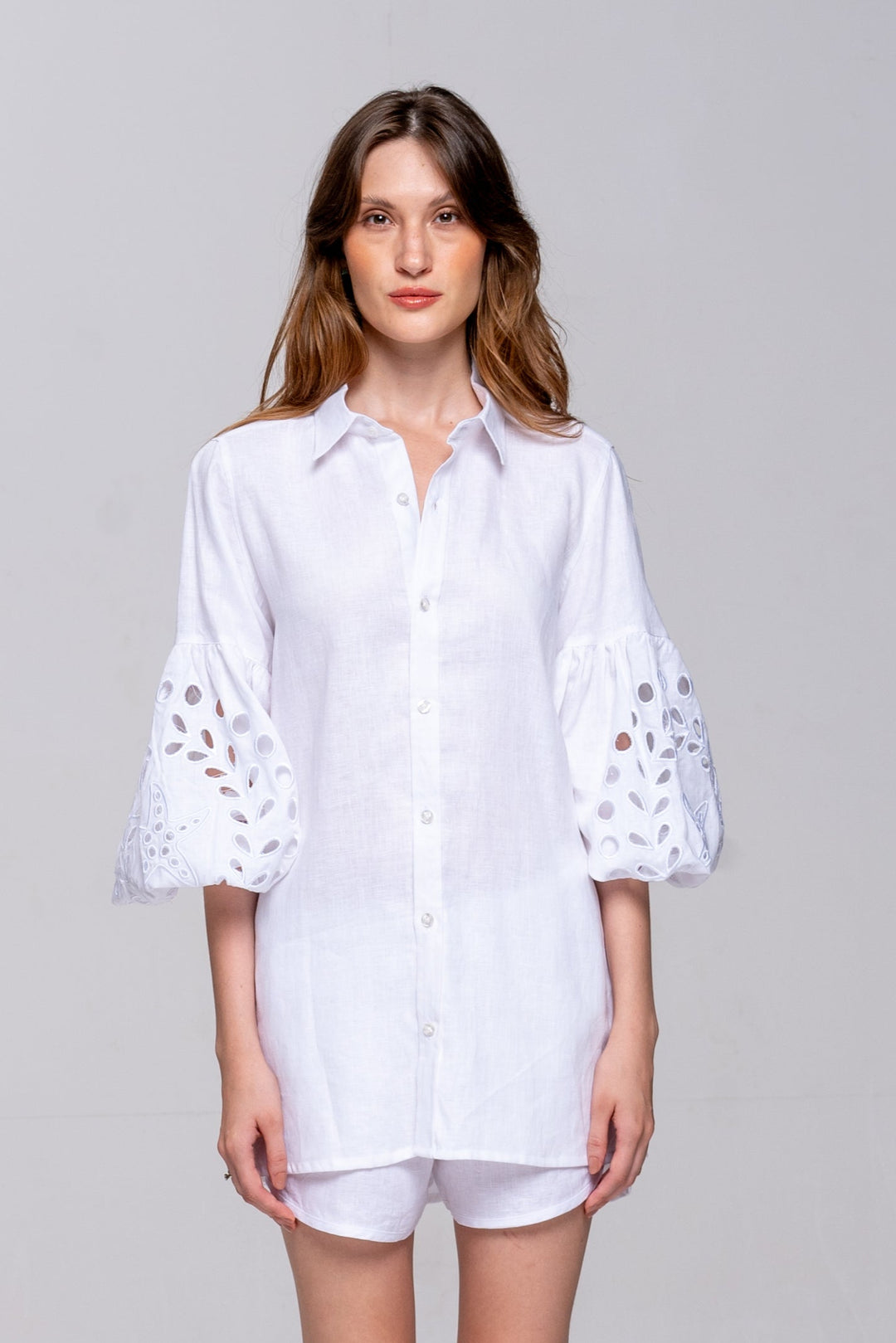 Camisa Oceano Linho Bordado Estrela do Mar