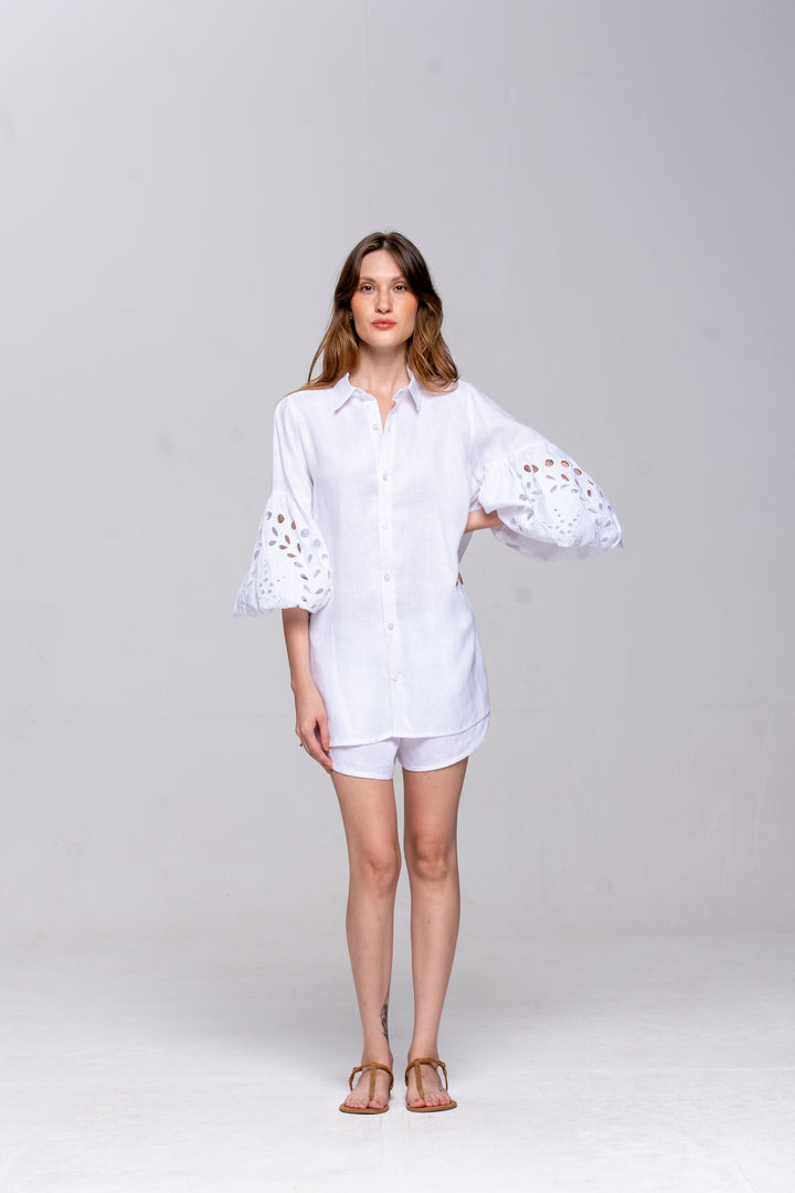 Camisa Oceano Linho Bordado Estrela do Mar