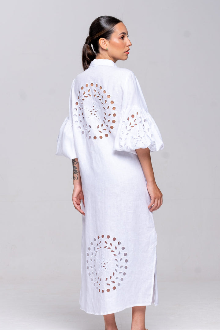Chemise Oceano Linho Bordado Estrela do Mar