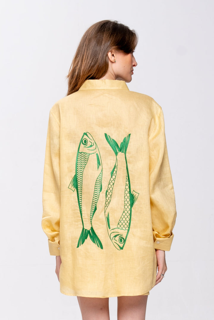 Camisa Oceano Linho Bordado Sardinha