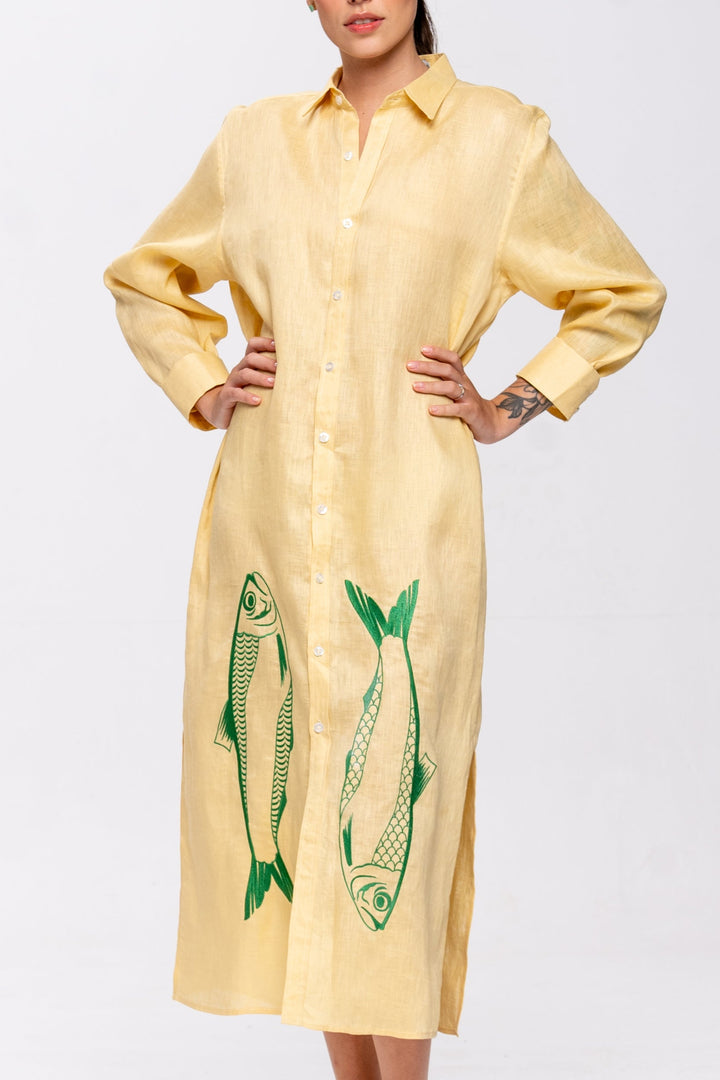 Chemise Oceano Linho Bordado Sardinha