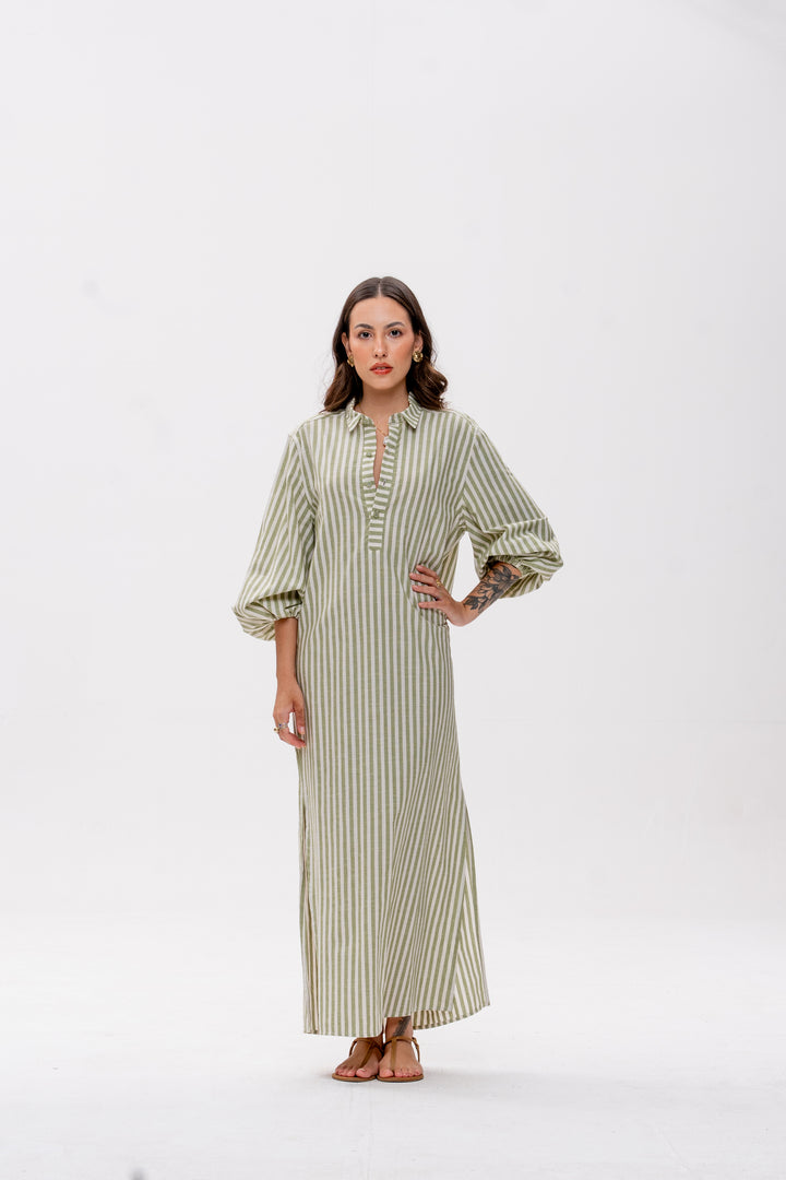 Chemise Longa Maré Alta Verde Listrada King Crab Laranja