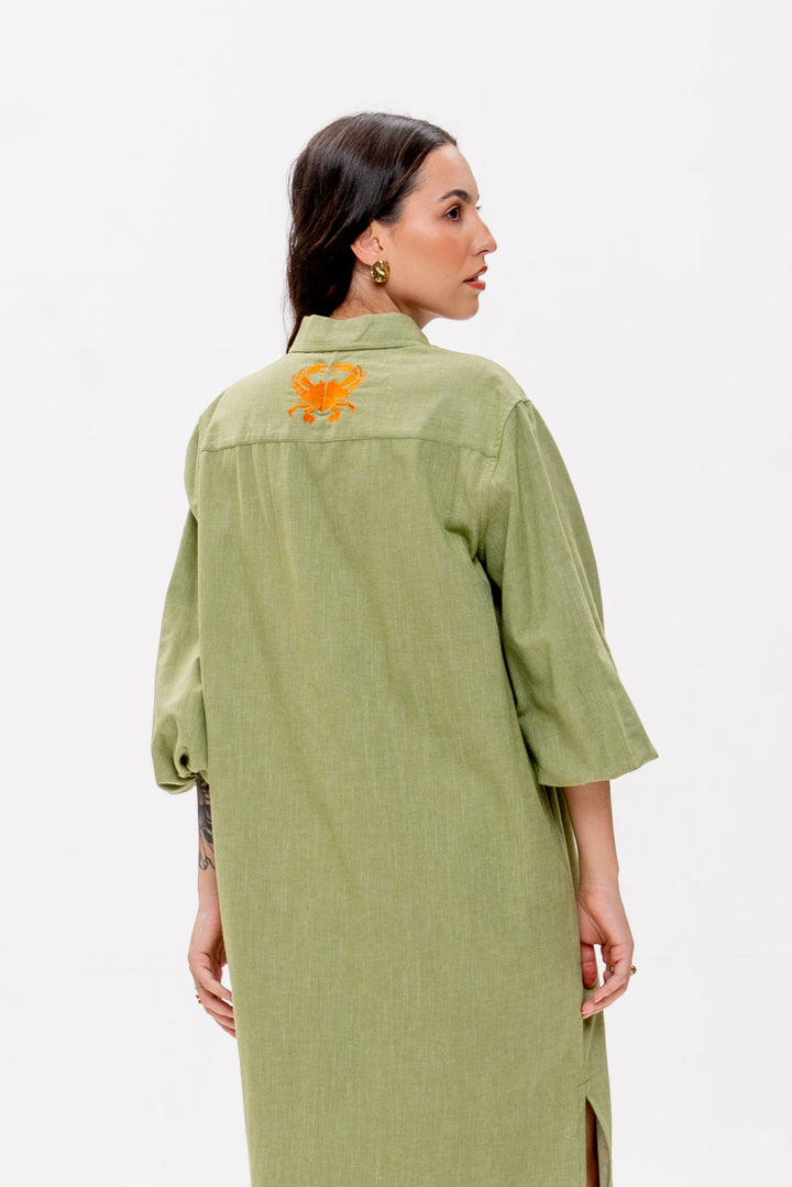 Chemise Longa Maré Alta Verde Caranguejo Laranja