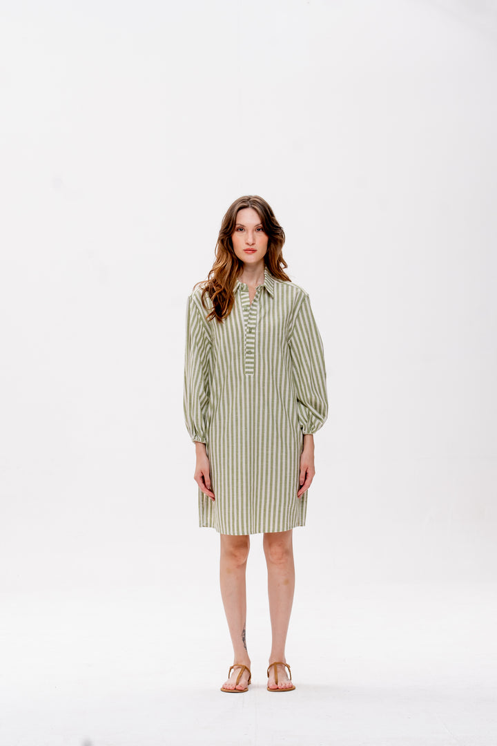 Chemise Curta Maré Alta Listrado Verde Caranguejo Laranja