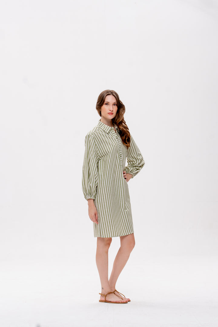 Chemise Curta Maré Alta Listrado Verde Caranguejo Laranja
