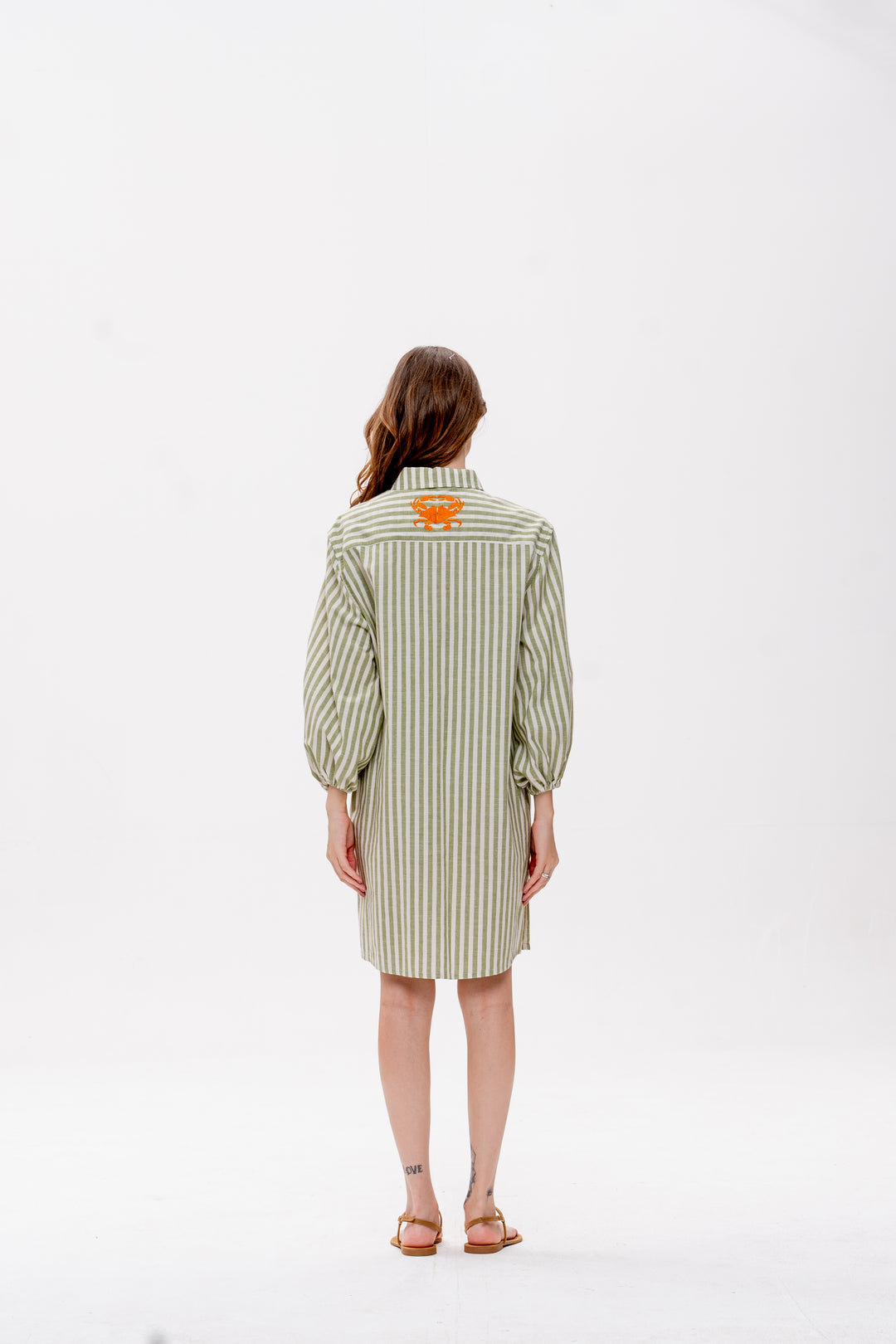 Chemise Curta Maré Alta Listrado Verde Caranguejo Laranja