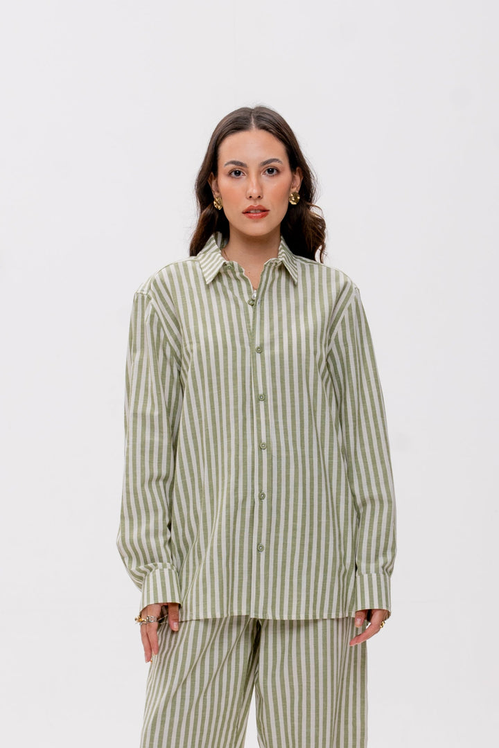 Camisa Maré Alta Listrado Verde Caranguejo Laranja