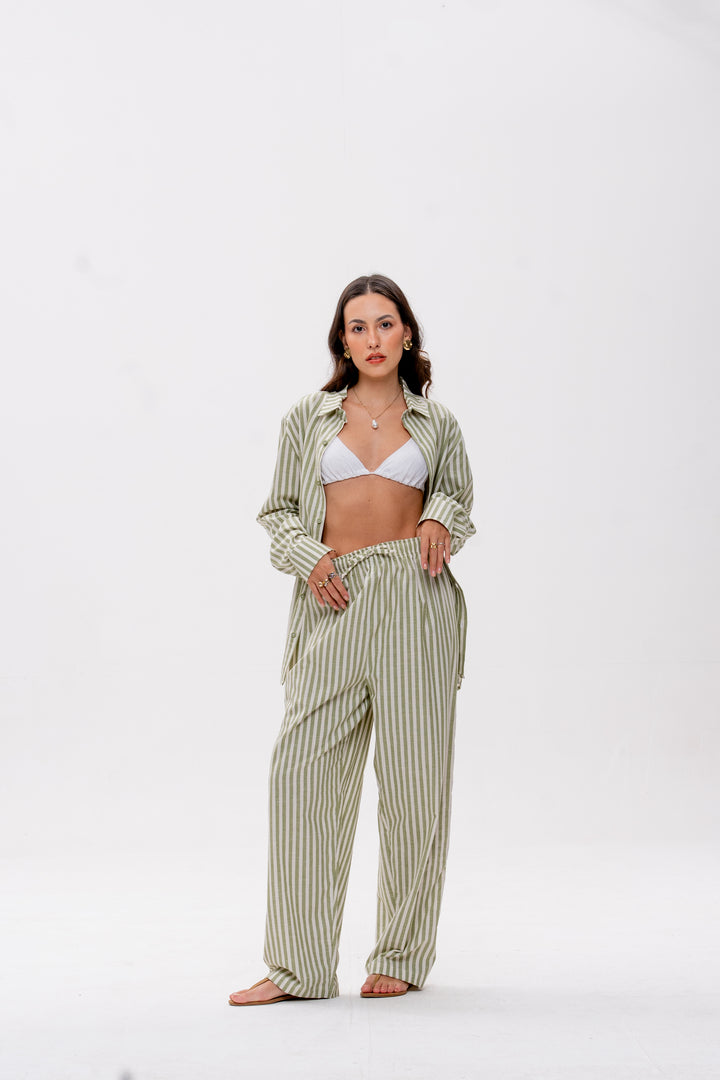 Calça Maré Alta Listrado Verde Caranguejo Laranja