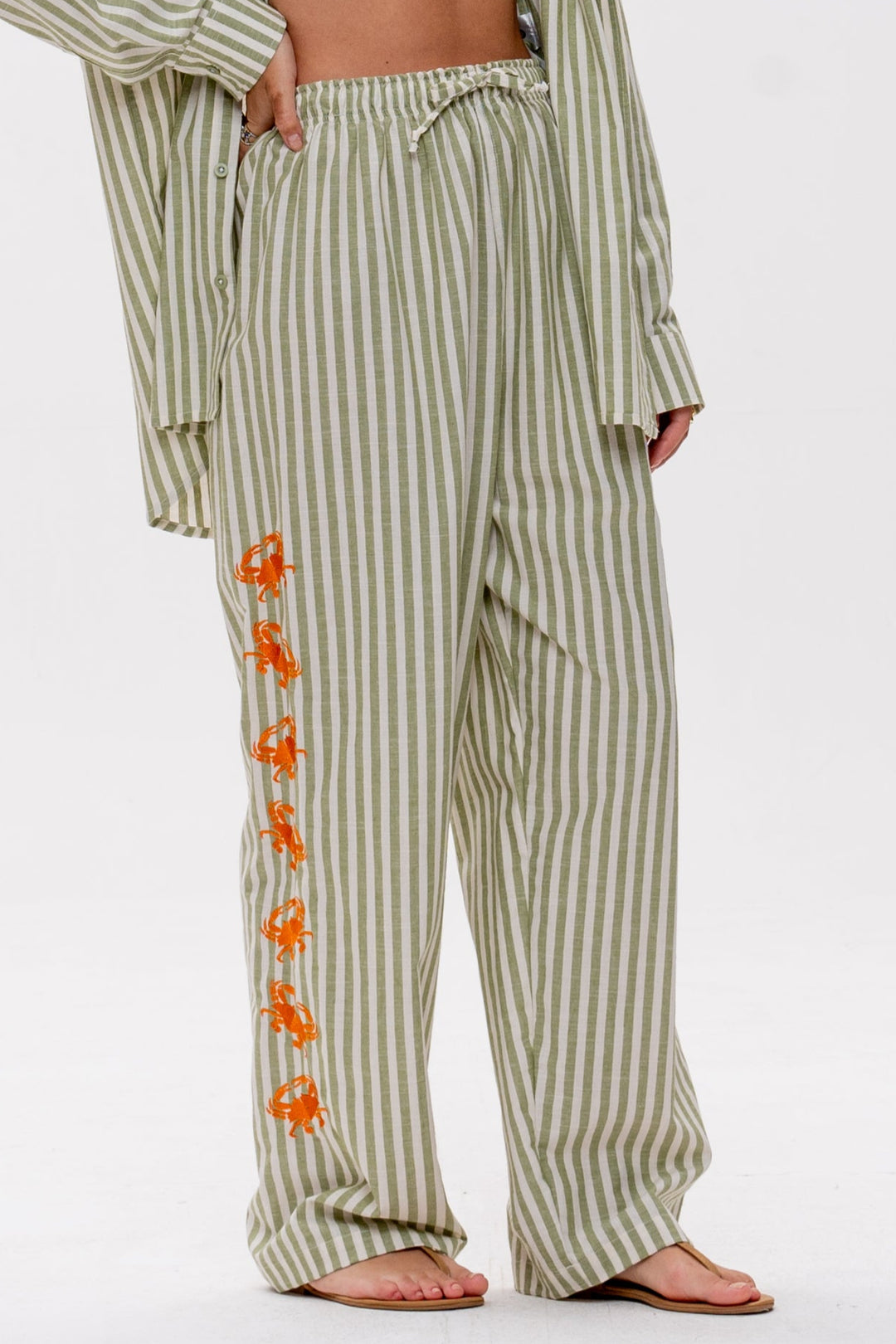 Calça Maré Alta Listrado Verde Caranguejo Laranja