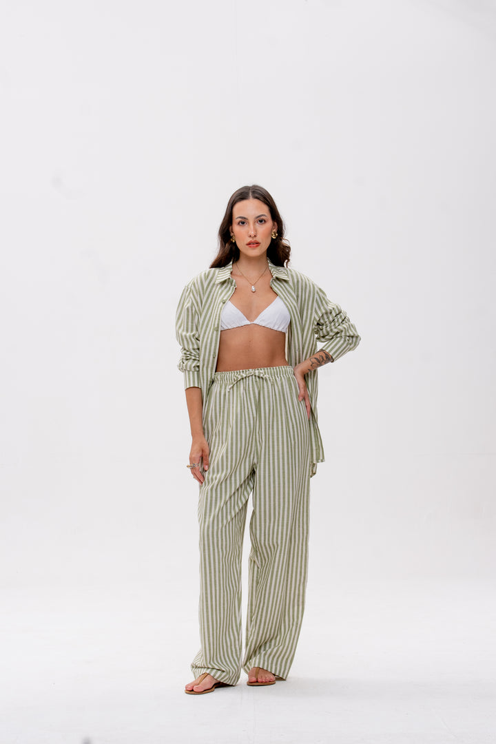 Calça Maré Alta Listrado Verde Caranguejo Laranja