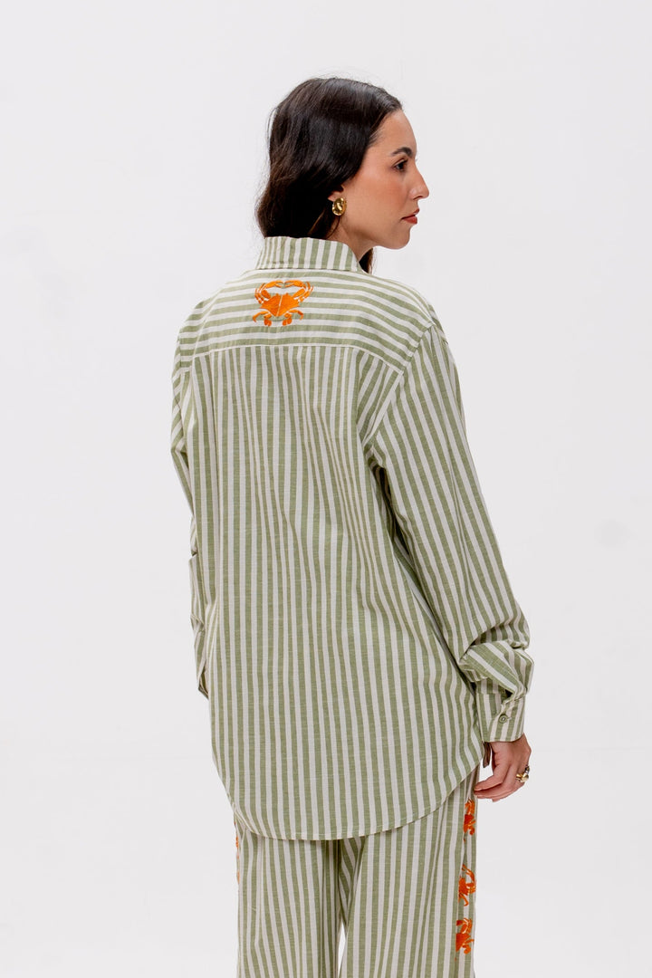 Camisa Maré Alta Listrado Verde Caranguejo Laranja