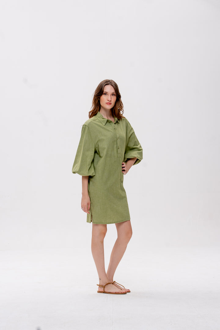 Chemise Curta Maré Alta Verde Caranguejo Laranja