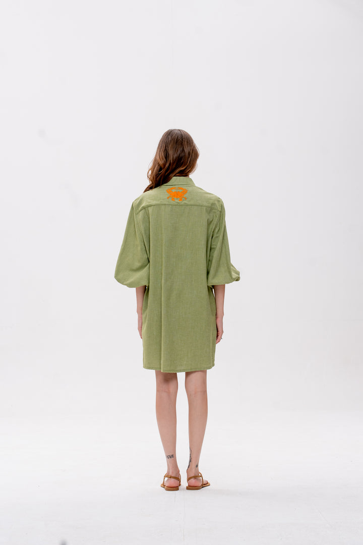 Chemise Curta Maré Alta Verde Caranguejo Laranja