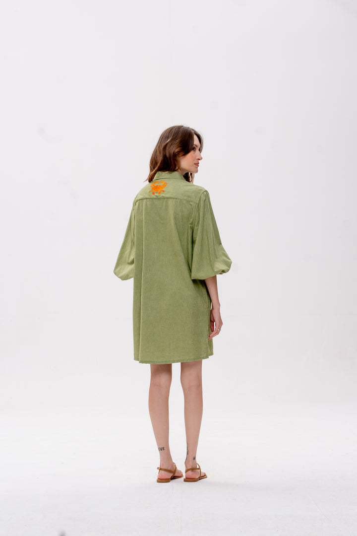 Chemise Curta Maré Alta Verde Caranguejo Laranja