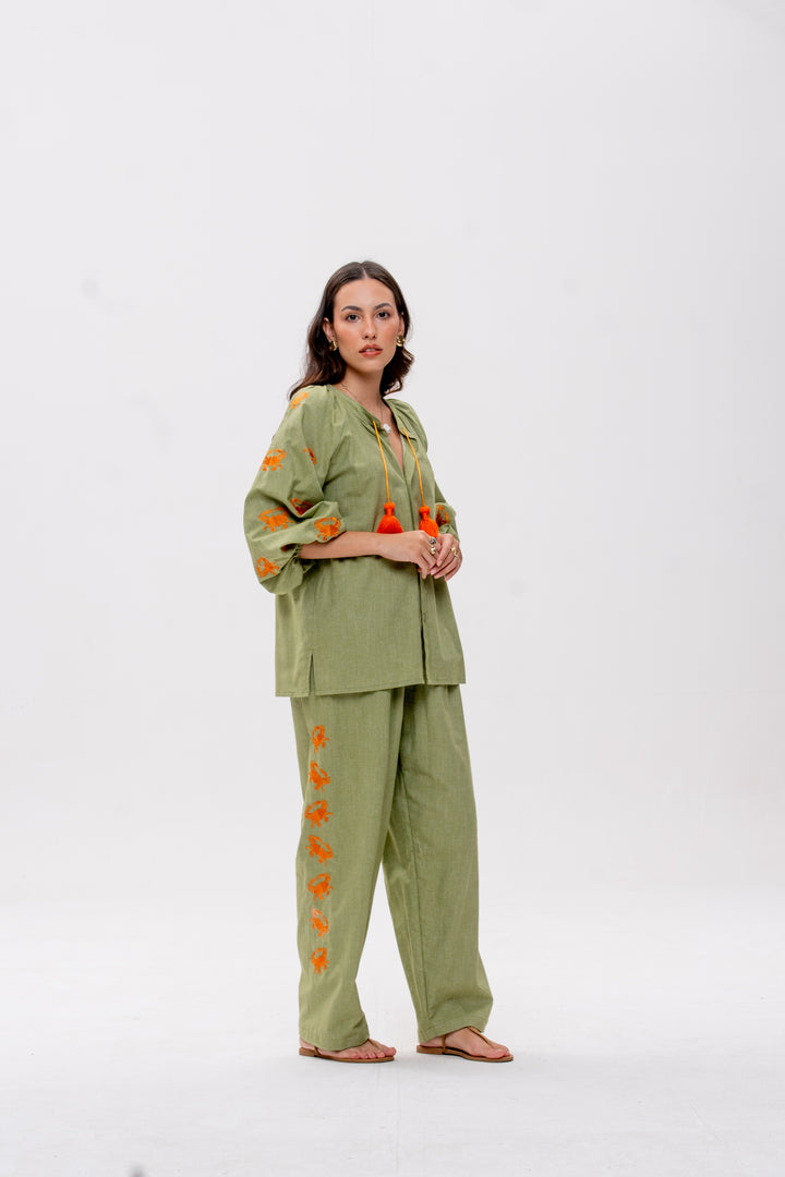 Calça Maré Alta Verde Caranguejo Laranja