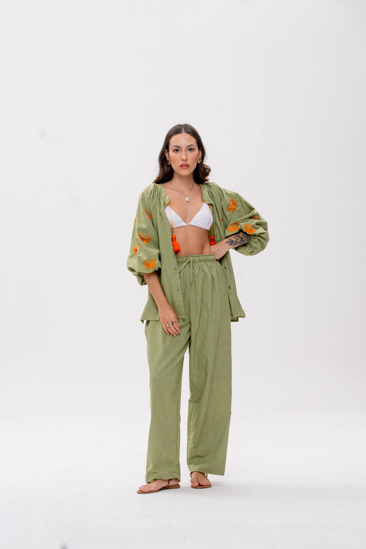Calça Maré Alta Verde Caranguejo Laranja