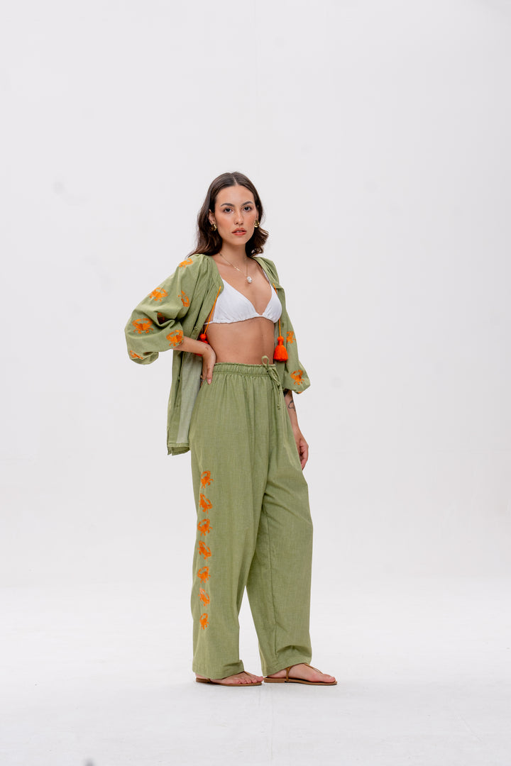 Calça Maré Alta Verde Caranguejo Laranja