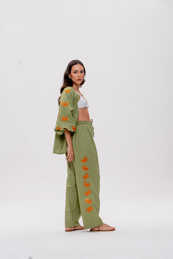 Calça Maré Alta Verde Caranguejo Laranja