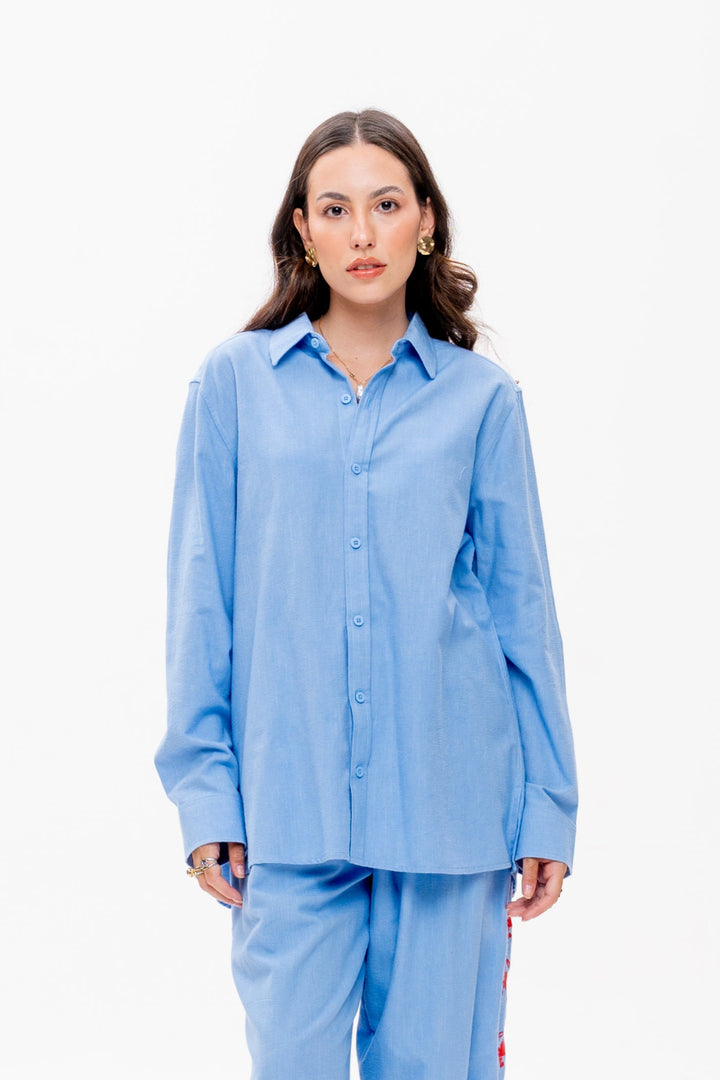 Camisa Maré Alta Azul Caranguejo Vermelho