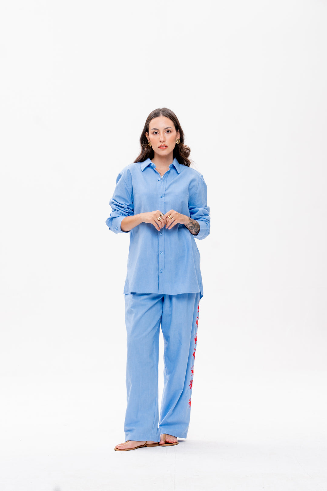 Camisa Maré Alta Azul Caranguejo Vermelho