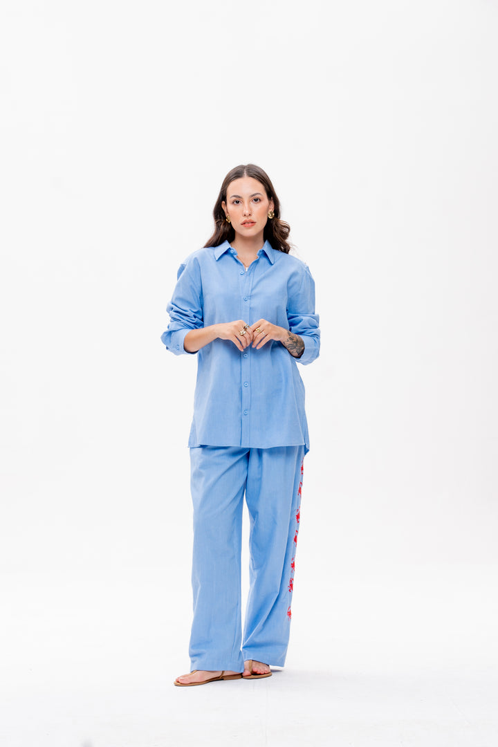 Camisa Maré Alta Azul Caranguejo Vermelho