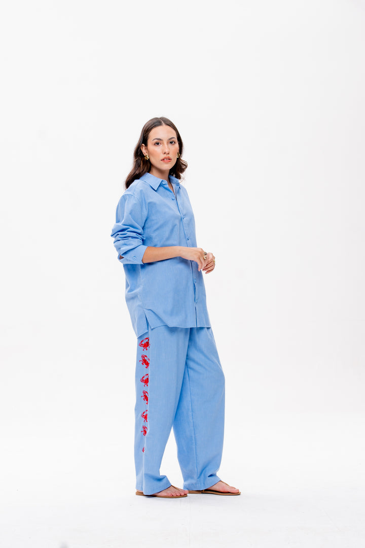 Camisa Maré Alta Azul Caranguejo Vermelho