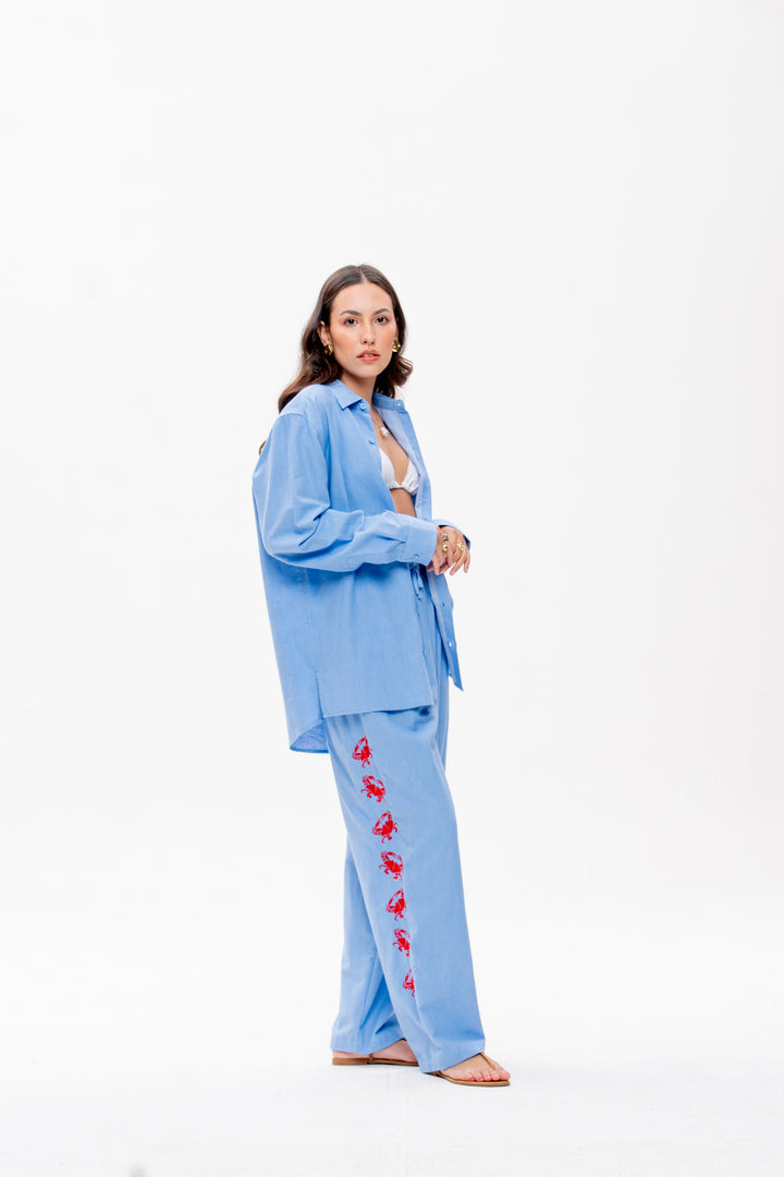 Calça Maré Alta Azul Caranguejo Vermelho