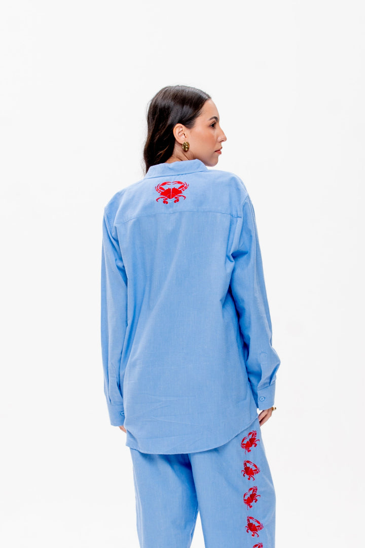 Camisa Maré Alta Azul Caranguejo Vermelho