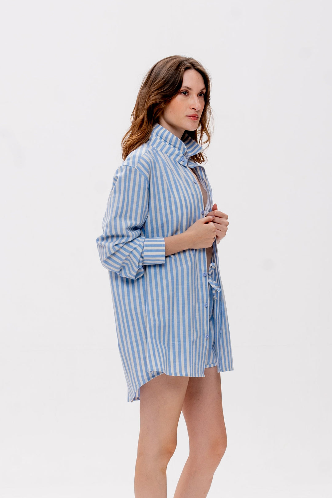 Camisa Maré Alta Listrado Azul Caranguejo Vermelho