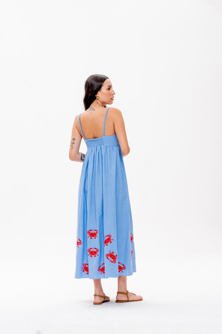 Vestido Maré Alta Azul Caranguejo Vermelho
