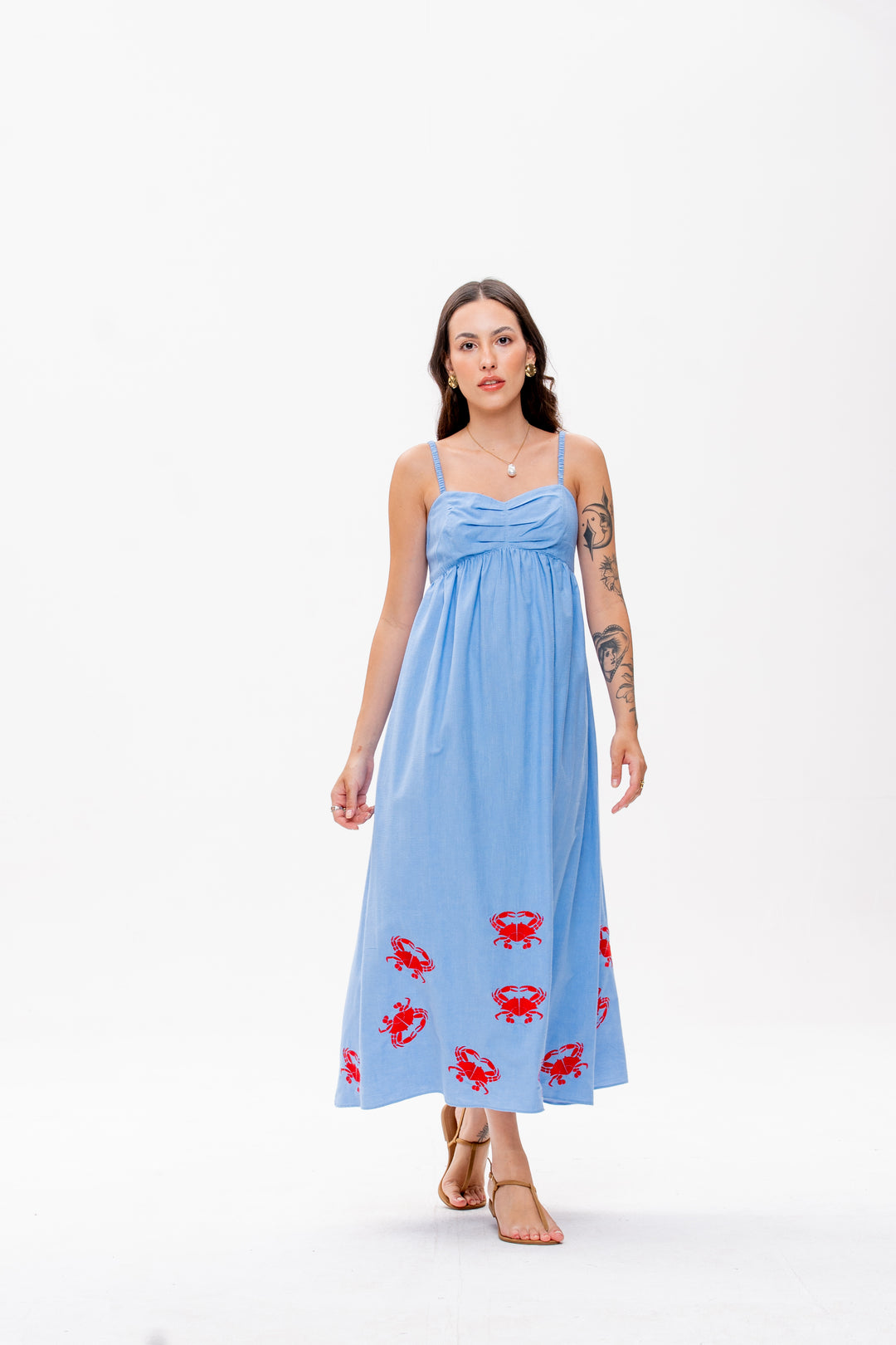 Vestido Maré Alta Azul Caranguejo Vermelho