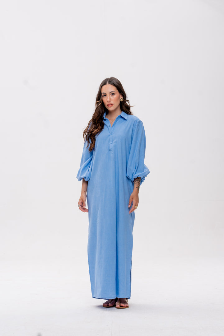 Chemise Longa Maré Alta Azul Caranguejo Vermelho