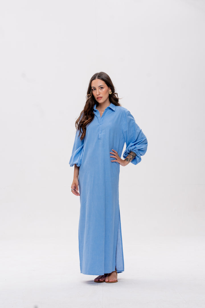 Chemise Longa Maré Alta Azul Caranguejo Vermelho